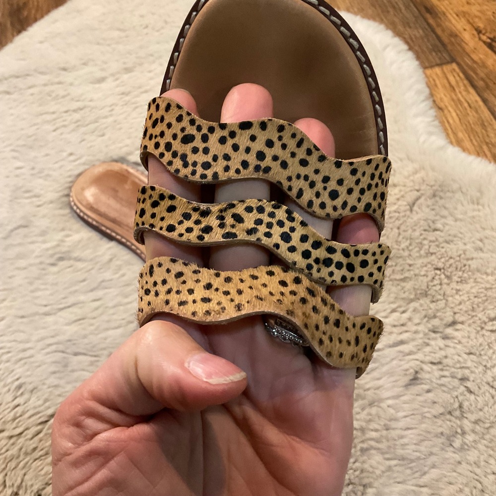 Madewell The Wave Sandals Size 7.5 Spotted Calf Hair Leather Flats Slide Leopard - Picture 3 of 11